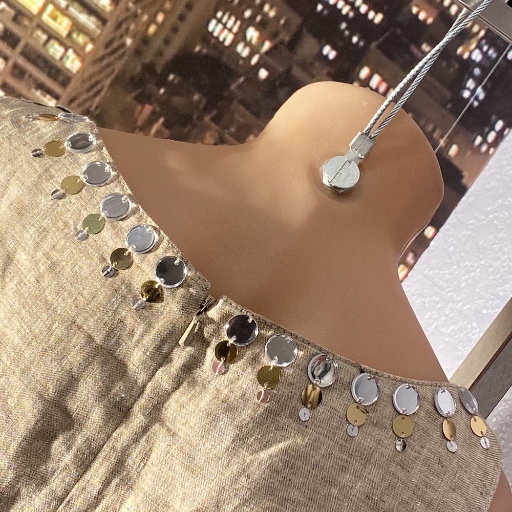 TORY BURCH - linen tank tunic w little mirror discs surrounding neck, zip - 8 - Picture 15 of 16